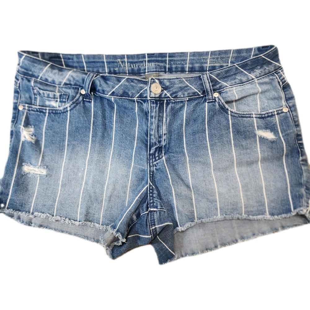 Natural Reflections Womens 16 Blue Denim Striped Cut Off Shorts Nautical